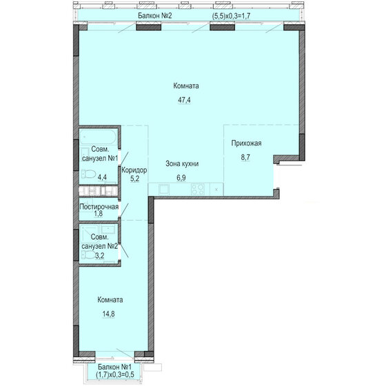94,6 м², 2-комнатная квартира 14 550 000 ₽ - изображение 1