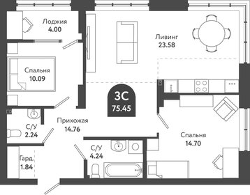 Квартира 75,5 м², 3-комнатная - изображение 5