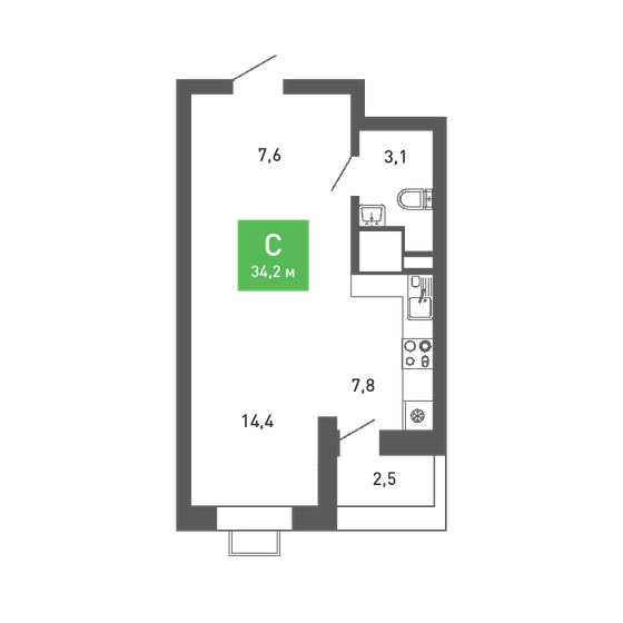 34,2 м², квартира-студия 4 246 905 ₽ - изображение 1