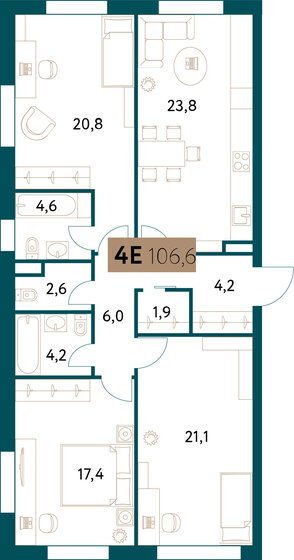 106,3 м², 4-комнатная квартира 51 140 684 ₽ - изображение 1