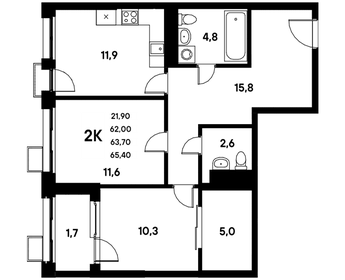 Квартира 61,3 м², 2-комнатная - изображение 1