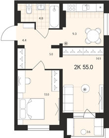 Квартира 55 м², 2-комнатная - изображение 1