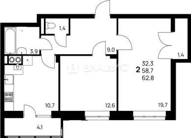 Квартира 62,8 м², 2-комнатная - изображение 1