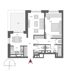 Квартира 59,8 м², 2-комнатная - изображение 2