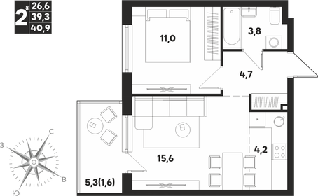 36,9 м², 2-комнатная квартира 5 147 550 ₽ - изображение 10
