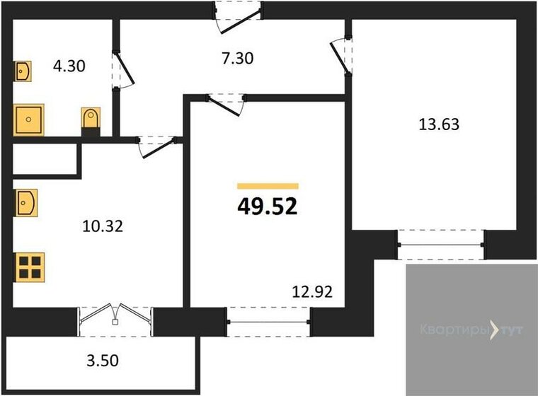 49,5 м², 2-комнатная квартира 4 407 280 ₽ - изображение 1