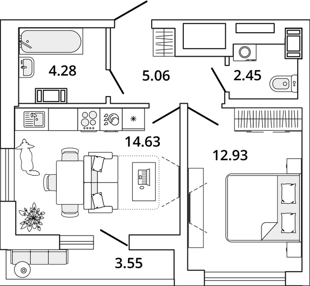 41,1 м², 1-комнатная квартира 10 706 163 ₽ - изображение 1