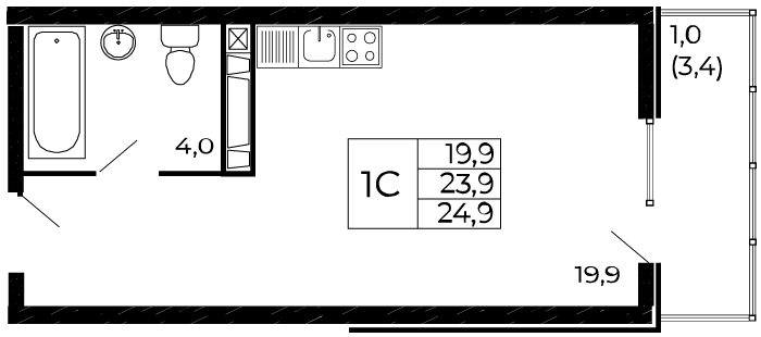 24,9 м², квартира-студия 3 436 200 ₽ - изображение 1