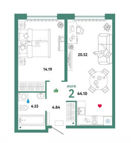 Квартира 44,4 м², 1-комнатная - изображение 1