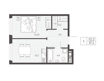 Квартира 37,1 м², 1-комнатная - изображение 1