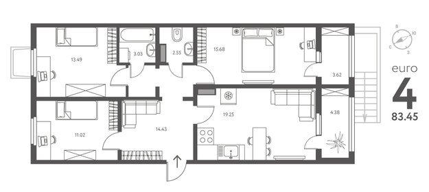 Квартира 83,5 м², 3-комнатная - изображение 1