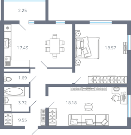 57 м², 2-комнатная квартира 5 900 000 ₽ - изображение 112