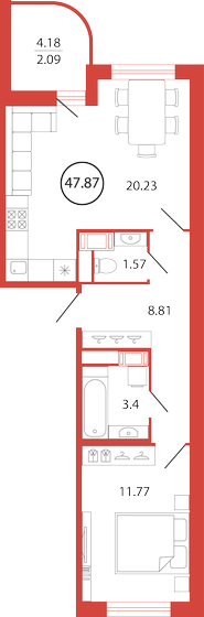 47,9 м², 1-комнатная квартира 9 004 347 ₽ - изображение 1