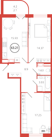 63,9 м², 2-комнатная квартира 12 071 430 ₽ - изображение 48