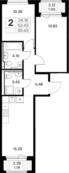 55,5 м², 2-комнатная квартира 4 275 000 ₽ - изображение 1
