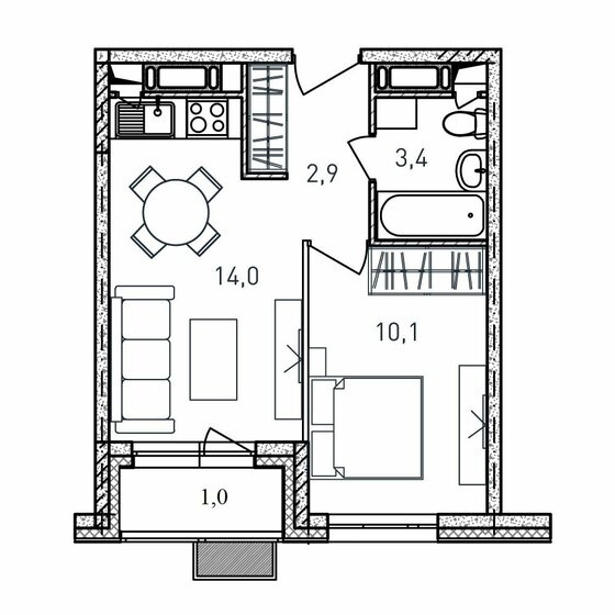 31,4 м², 1-комнатная квартира 5 997 400 ₽ - изображение 28