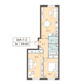 Квартира 69,3 м², 2-комнатная - изображение 1