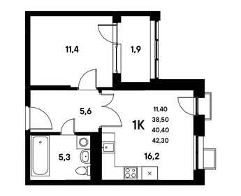 Квартира 38,4 м², 1-комнатная - изображение 1