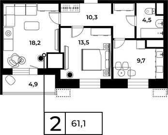 Квартира 60,9 м², 2-комнатная - изображение 1