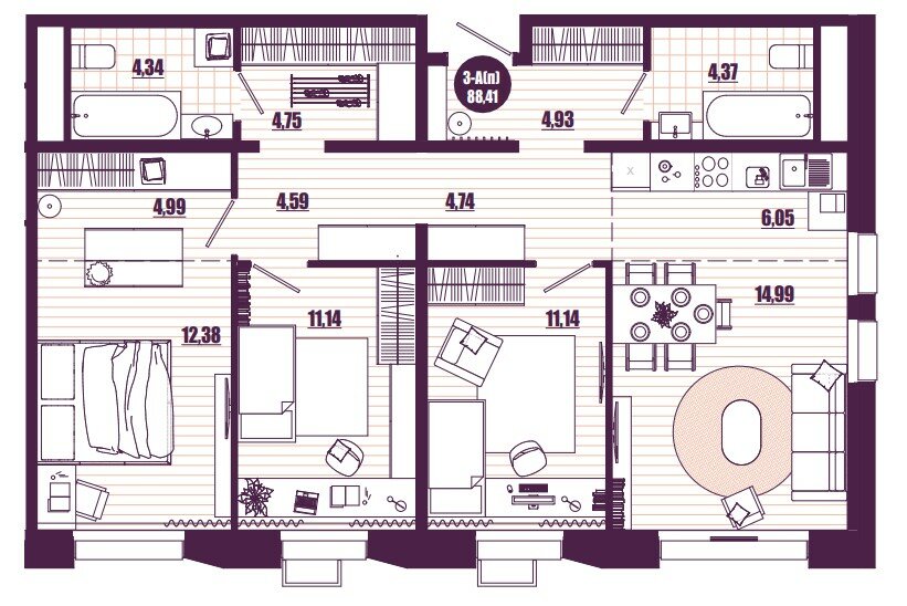 87,8 м², 3-комнатная квартира 11 450 000 ₽ - изображение 1