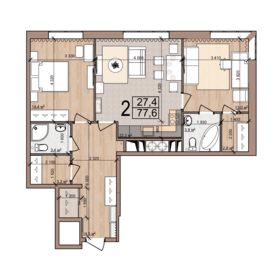 Квартира 77,6 м², 2-комнатная - изображение 1