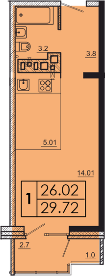 29,7 м², 1-комнатная квартира 3 120 600 ₽ - изображение 1