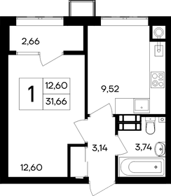 Квартира 31,7 м², 1-комнатная - изображение 1