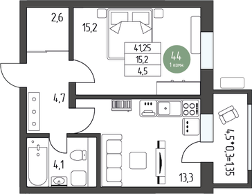 44,6 м², 1-комнатная квартира 5 866 020 ₽ - изображение 41