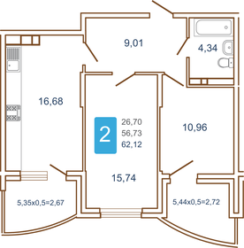 Квартира 66,4 м², 2-комнатная - изображение 1