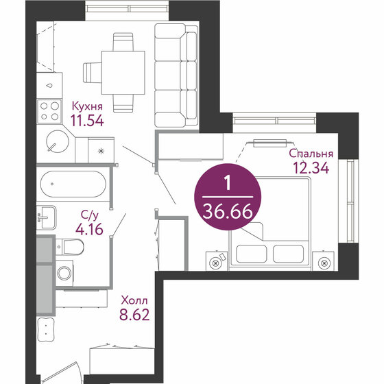 37,2 м², 1-комнатная квартира 11 322 800 ₽ - изображение 1