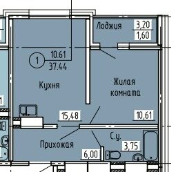 Квартира 37,4 м², 1-комнатная - изображение 1