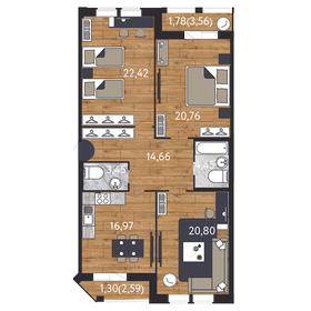 Квартира 105,4 м², 3-комнатная - изображение 1
