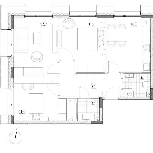 65,3 м², 3-комнатные апартаменты 12 668 200 ₽ - изображение 1