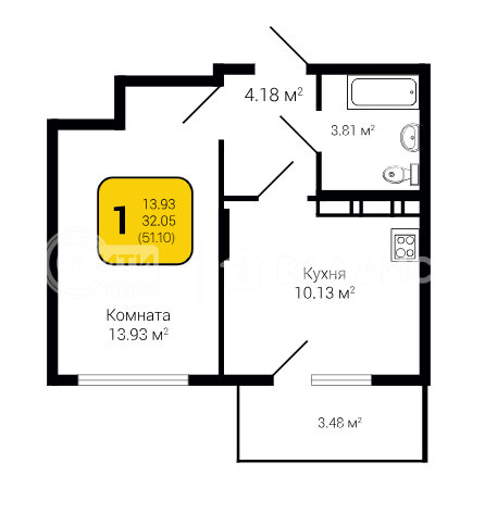 51,1 м², 2-комнатная квартира 4 726 750 ₽ - изображение 8