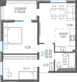 Квартира 53,5 м², 3-комнатная - изображение 1