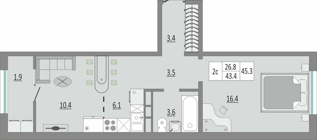 39,5 м², 2-комнатная квартира 4 342 800 ₽ - изображение 10