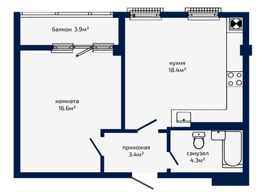 Квартира 44,6 м², 1-комнатная - изображение 1