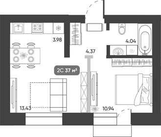 Квартира 37 м², 1-комнатная - изображение 1