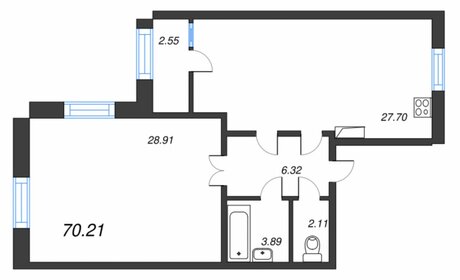 Квартира 70,2 м², 1-комнатная - изображение 1