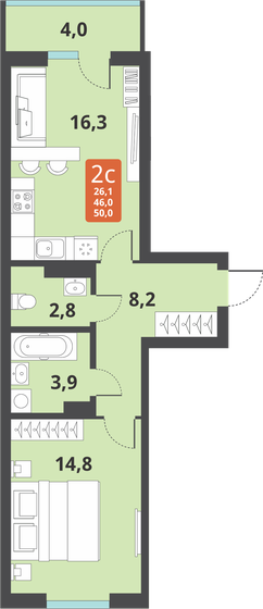 50 м², 2-комнатная квартира 6 040 000 ₽ - изображение 1