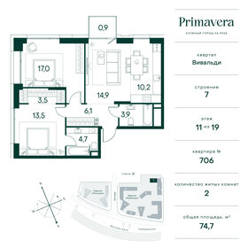 Квартира 74,7 м², 2-комнатная - изображение 1