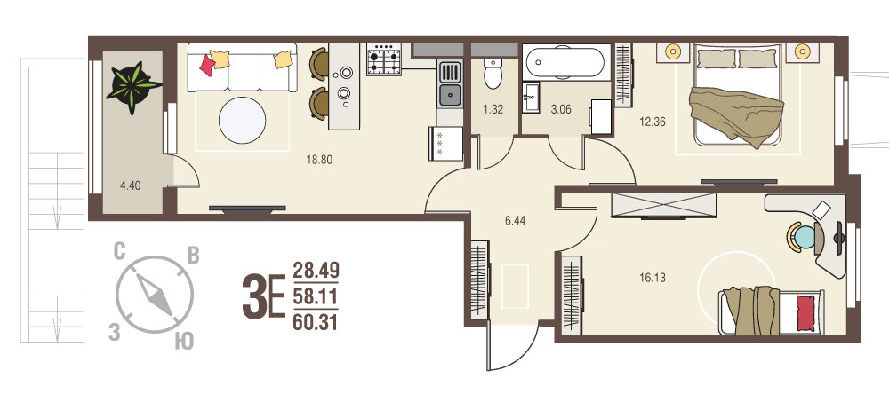 60,3 м², 2-комнатная квартира 5 246 970 ₽ - изображение 18