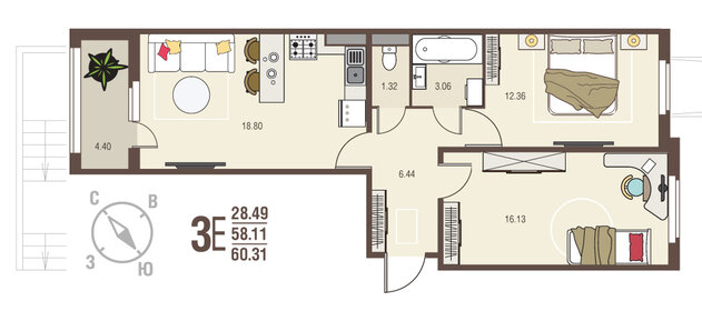 63,1 м², 2-комнатная квартира 4 735 500 ₽ - изображение 6