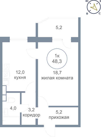 48,3 м², 1-комнатная квартира 6 520 000 ₽ - изображение 1