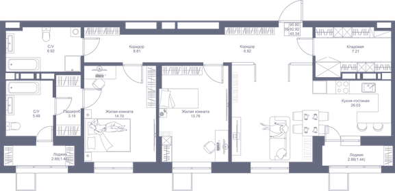 Квартира 95,8 м², 3-комнатная - изображение 1