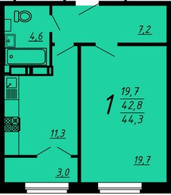 Квартира 44,3 м², 1-комнатная - изображение 1