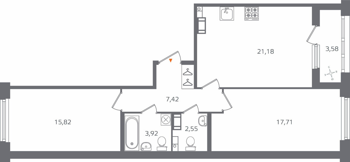 70,4 м², 2-комнатная квартира 19 482 400 ₽ - изображение 1