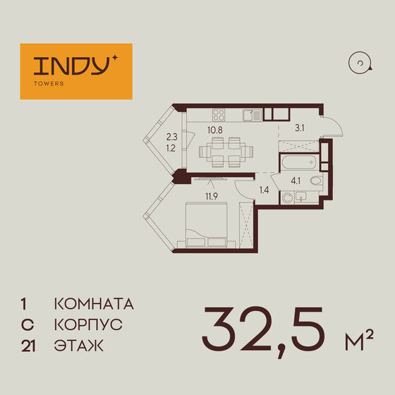 32,5 м², 1-комнатная квартира 21 096 316 ₽ - изображение 45