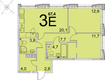 Квартира 67,2 м², 2-комнатная - изображение 1