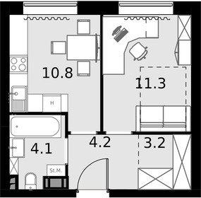Квартира 33,6 м², 1-комнатные - изображение 1